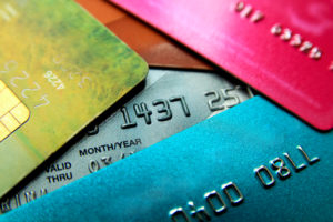 Stack-of-multicolored-credit-cards-close-up-view-with-selective-focus